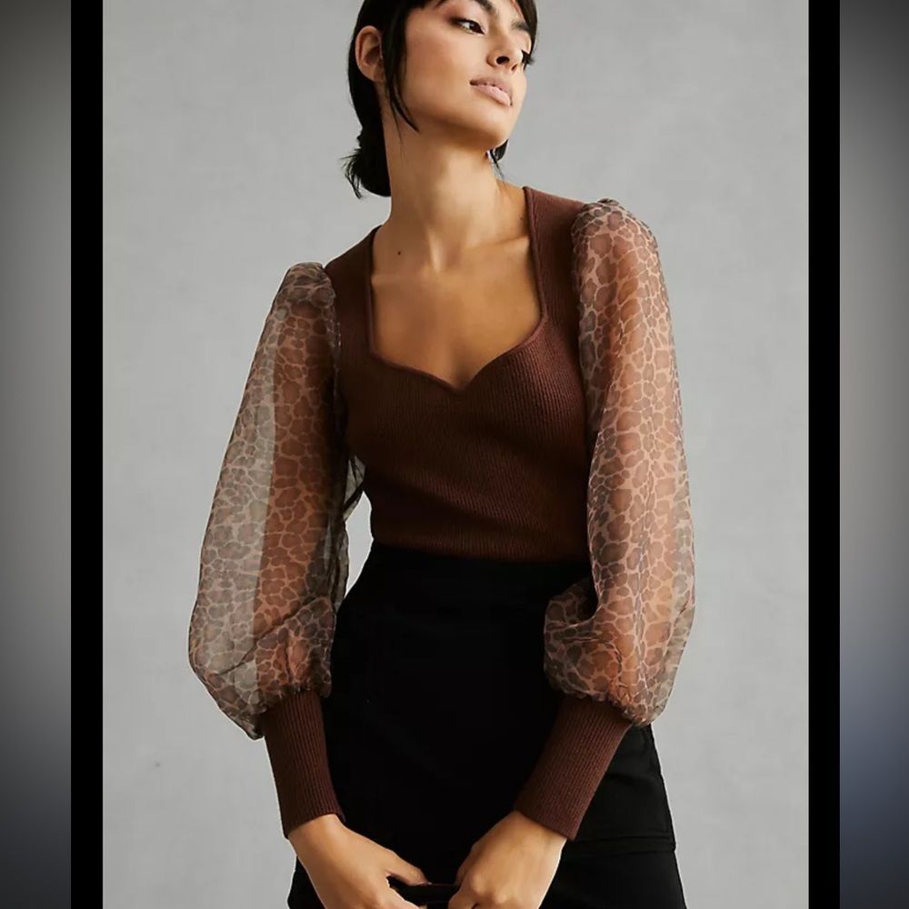Anthropologie Dolan Puff Leopard Sleeve Sweater – Size Small